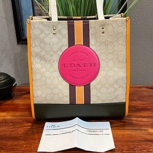 Coach Dempsey Tote Bag - Cream, Pink, and Orange
